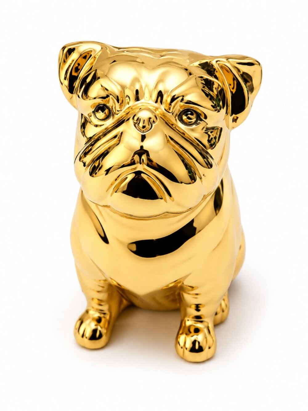 Gold Mirrored Ceramic Bulldog Figurine - Decorative Accent Statue